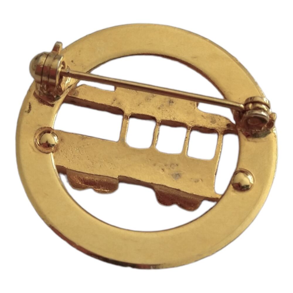 Vintage Trolley Train Pin Brooch Gold Round Steam town? Scranton? - Picture 4 of 4